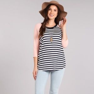 SOLID STRIPED KNIT BASEBALL TEE